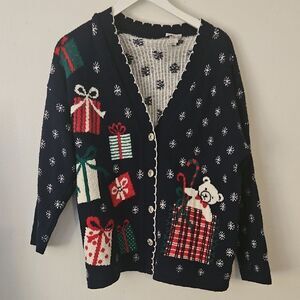 NUTCRACKER Holiday Gift and Bear Design Cardigan L GRANDE